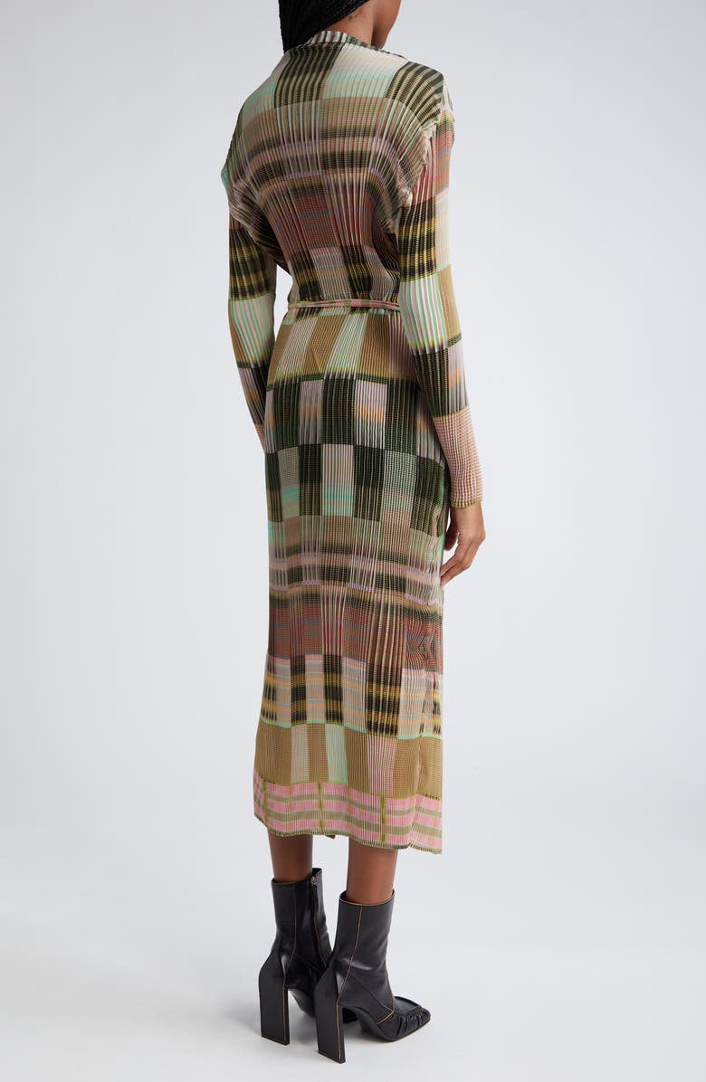 Julia Heuer Taro Print Long Sleeve Belted Pleated Chiffon Dress/Jacket, Alternate, color,