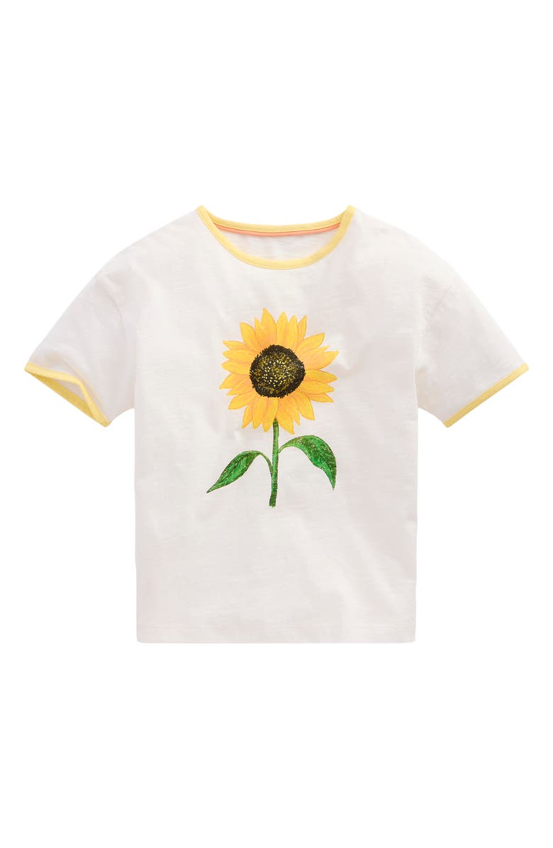 Mini Boden Kids' Daisy Graphic Cotton Ringer T-Shirt, Main, color, Ivory Sunflower