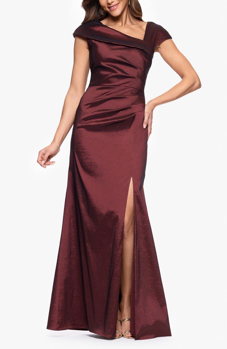 Xscape Evenings Stretch Taffeta Trumpet Gown, Main, color, Wine