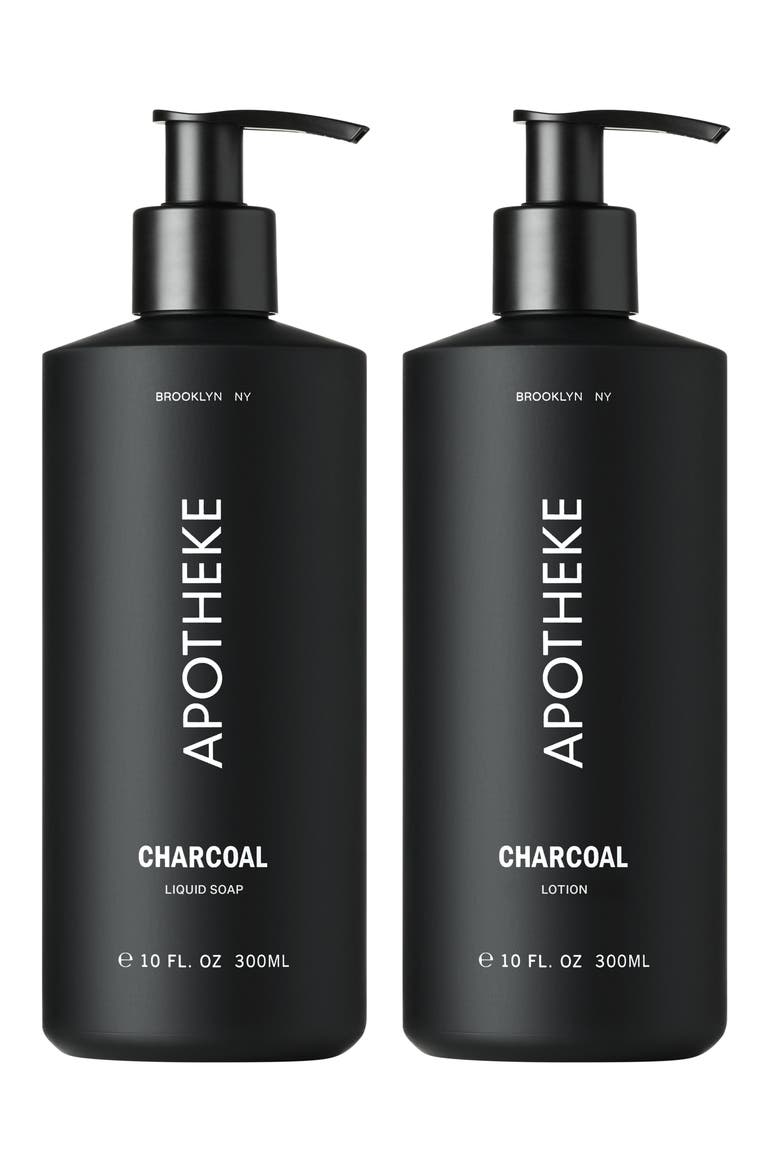 Charcoal Liquid Soap & Lotion Set, Main, color, BLACK