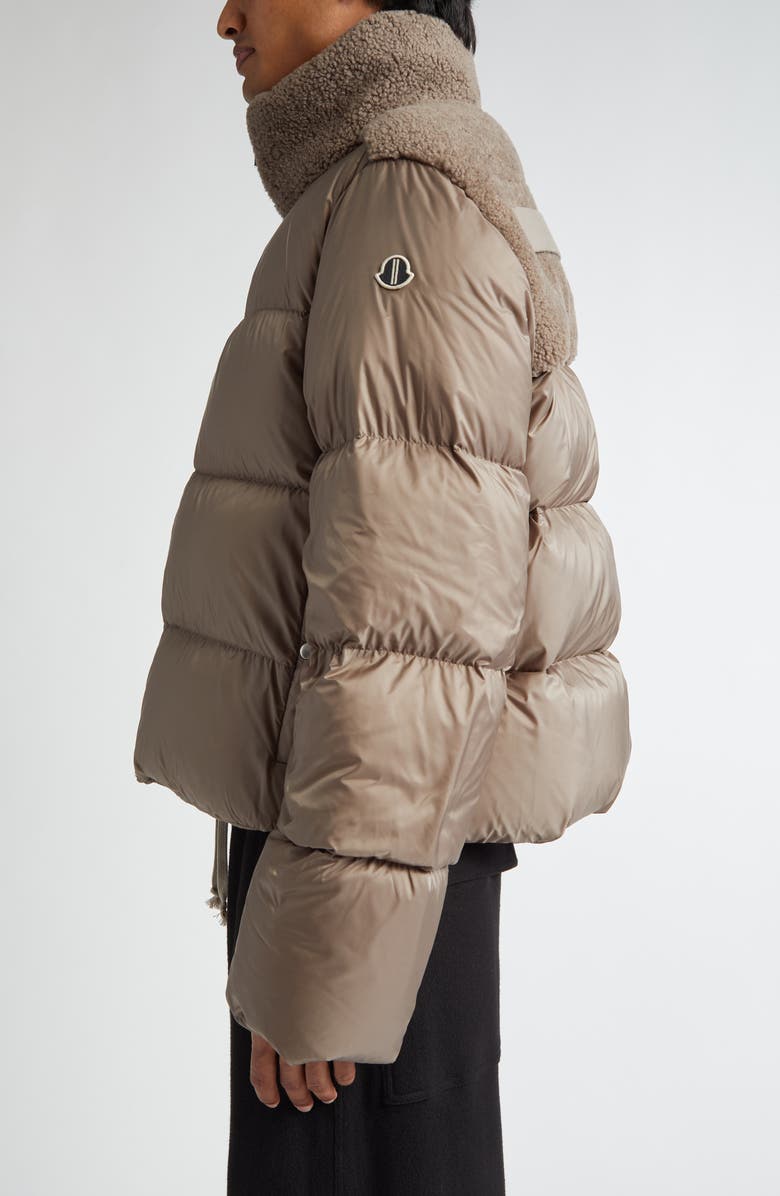 Moncler x Rick Owens Cyclopic Genuine Shearling Trim Down Puffer Jacket, Alternate, color,