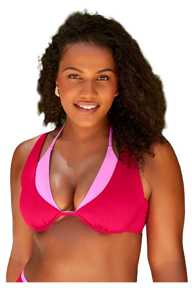 Underwire Shimmer Peekaboo Bikini Top, Main, color, Salsa Candy Shimmer