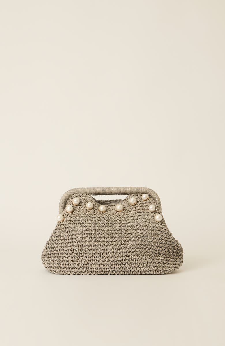 BTB Los Angeles Karen Pearl Woven Clutch, Main, color, Silver