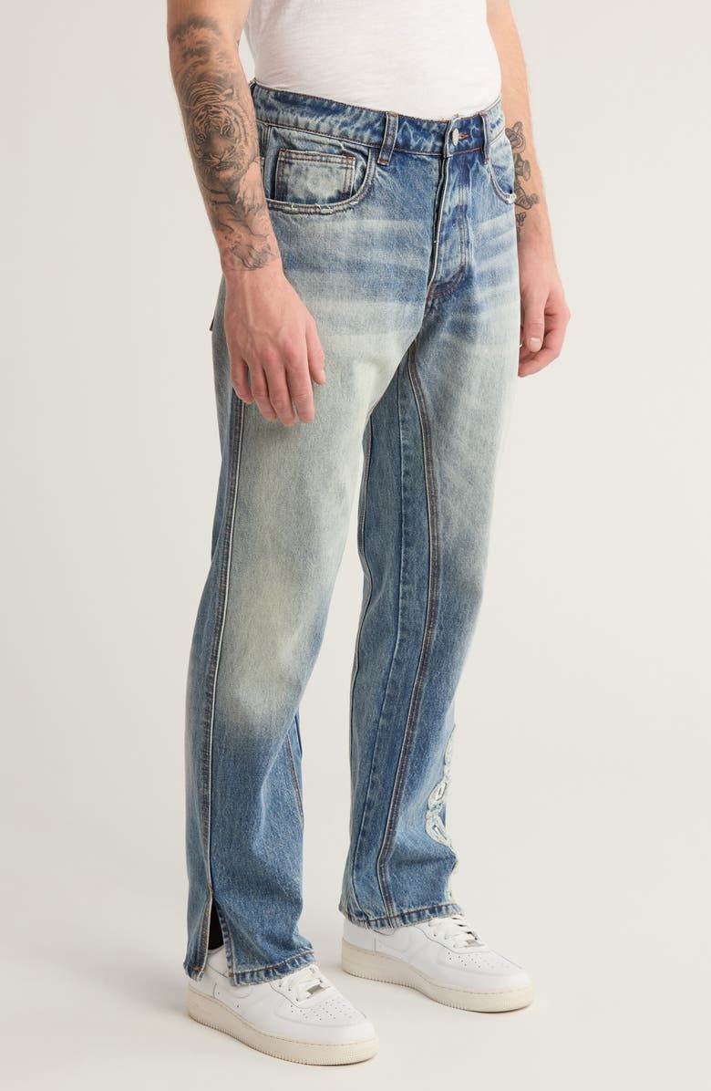 DIET STARTS MONDAY Love Embroidered Distressed Straight Leg Jeans, Alternate, color, Atlantic