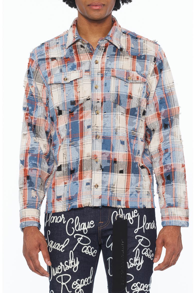 Distressed Long Sleeve Cotton Plaid Shirt, Main, color, HARVEST PLAID