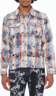 Cult of Individuality Distressed Long Sleeve Cotton Plaid Shirt