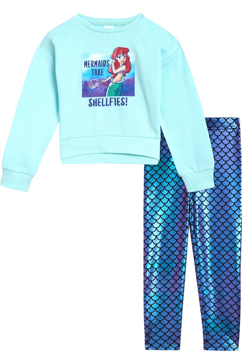Princess Fleece Sweatshirt and Leggings Set, Main, color, Aqua Purple Ariel