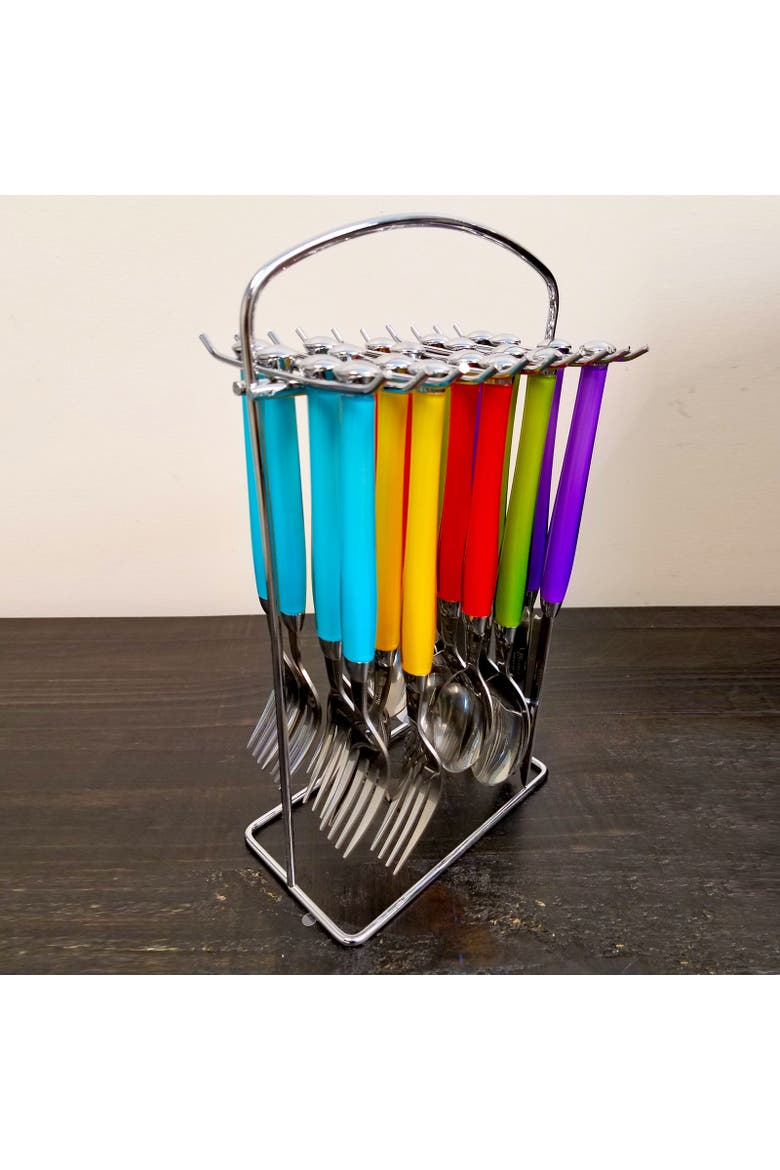 Santoro 20-Piece Stainless Steel Flatware Set with Hanging Rack, Alternate, color, Blue