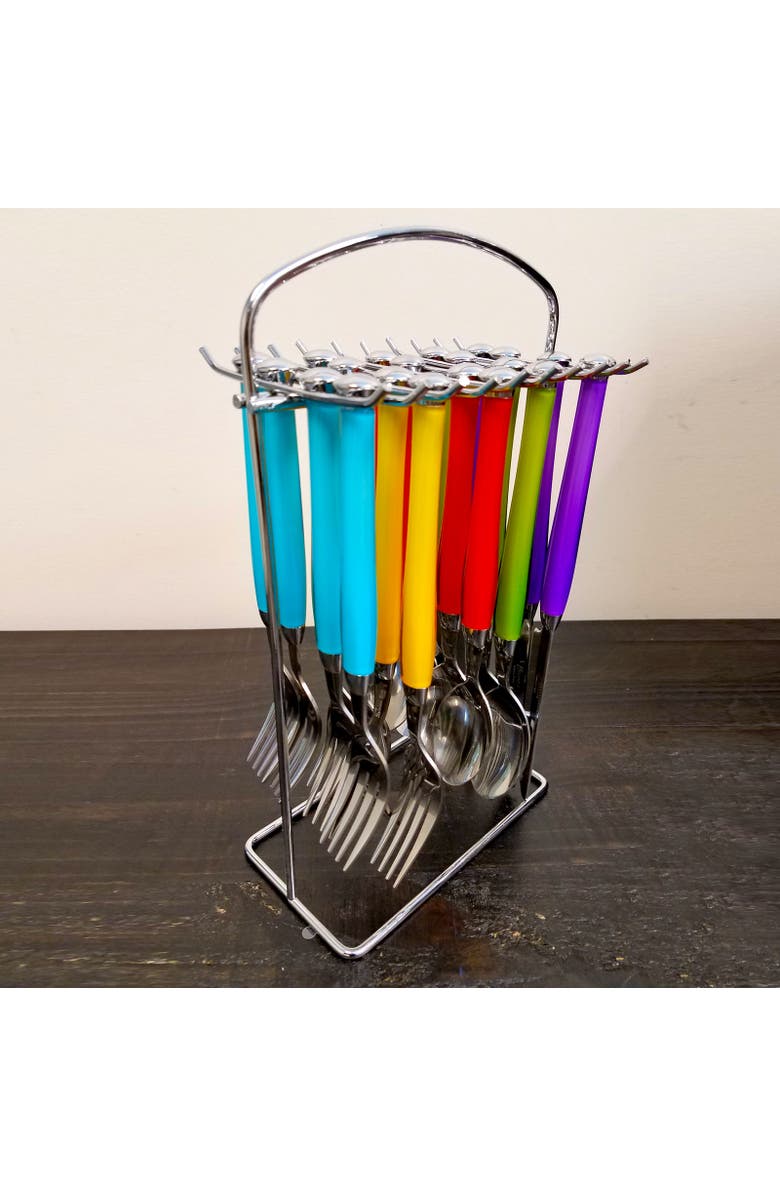 Gibson Home Santoro 20-Piece Stainless Steel Flatware Set with Hanging Rack, Alternate, color, Blue