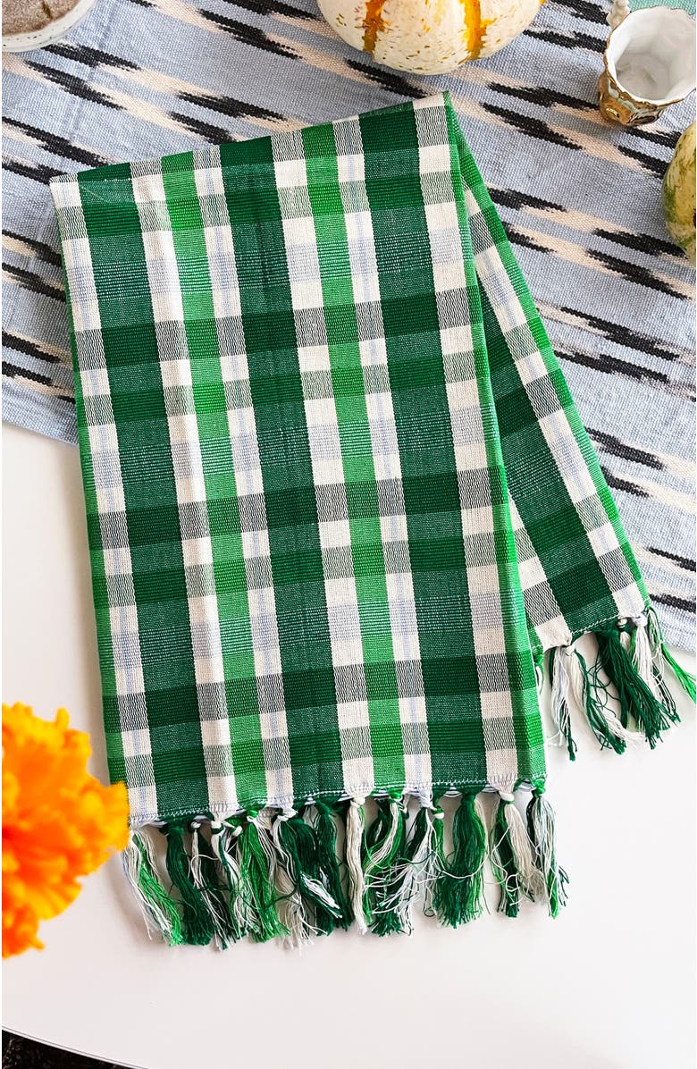 Archive New York Festive Handwoven Plaid Cotton Kitchen Towel, Alternate, color, Green