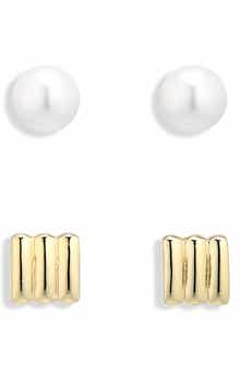 ARGENTO VIVO Set of 2 Freshwater Pearl and Rib Stud Earrings