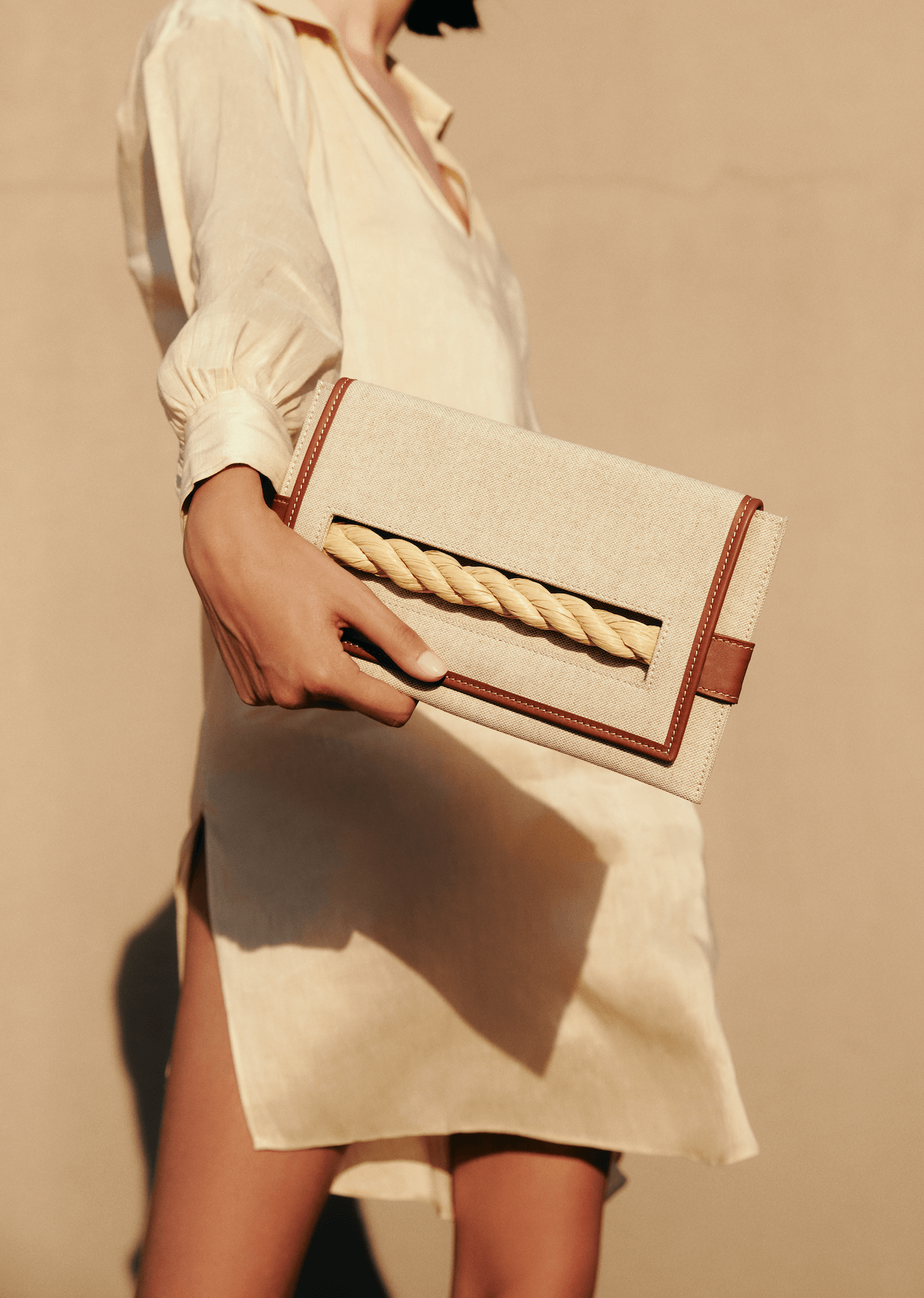 Thory Natural & Camello Envelope Clutch, Alternate, color, Natural