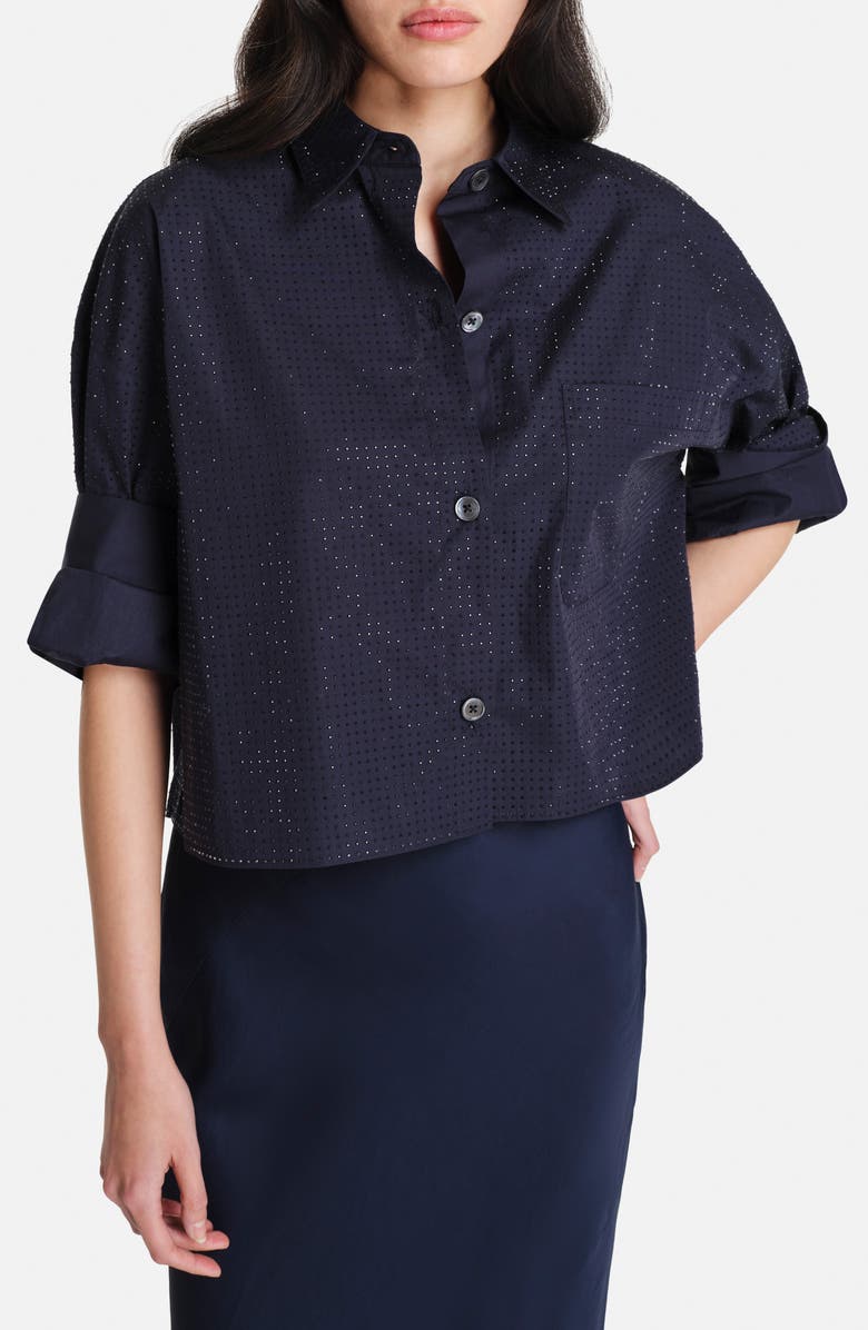 TWP Next Ex with Crystals Cotton Button-Up Shirt, Main, color, Midnight