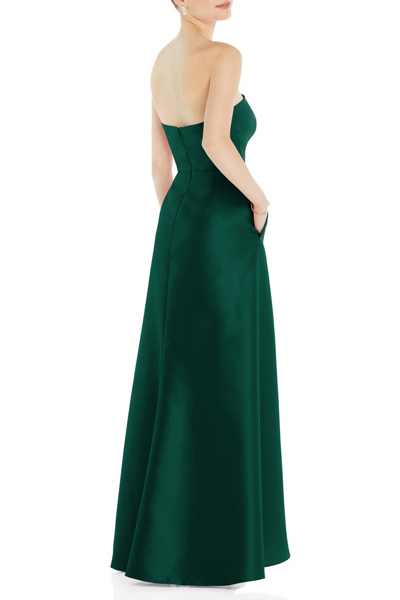 Strapless Satin Gown, Alternate, color, HUNTER GREEN
