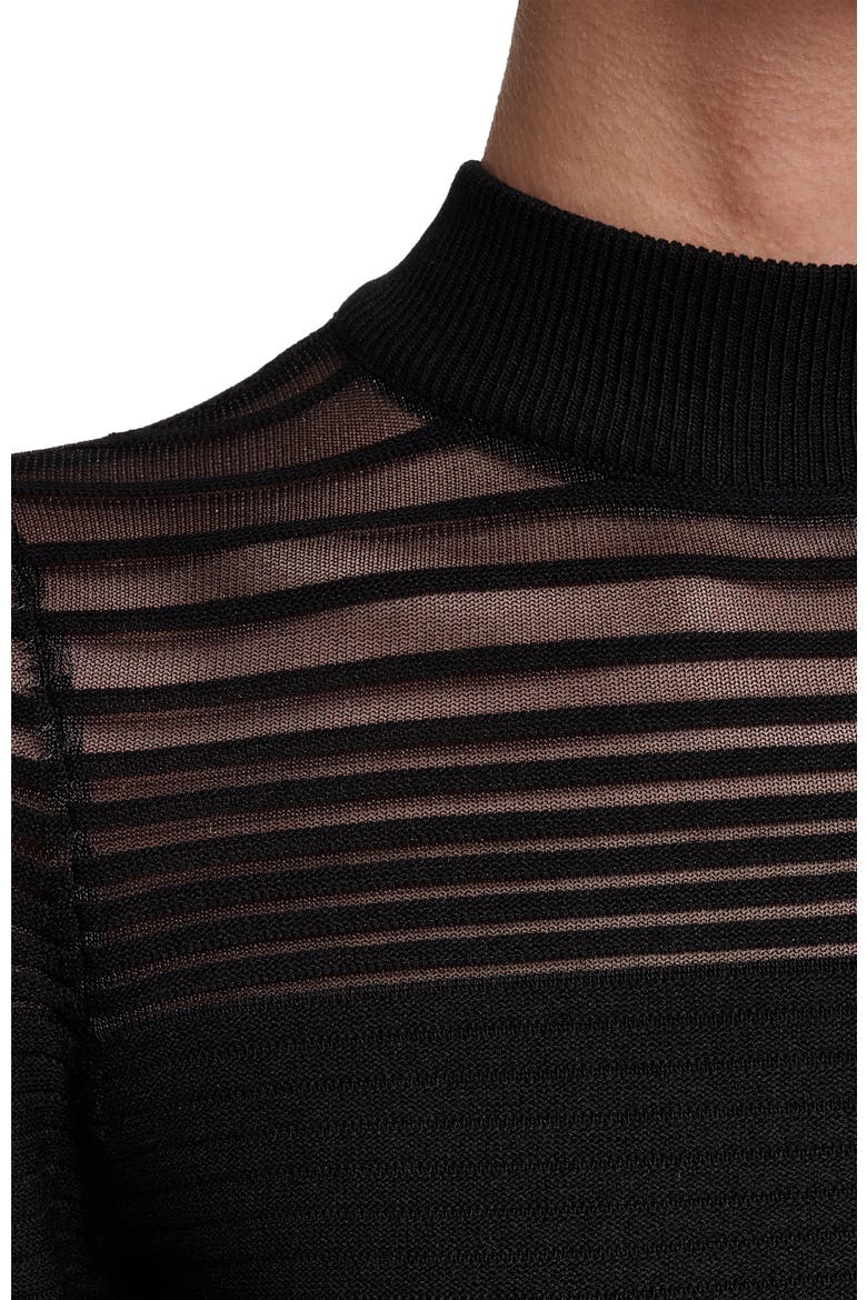 Long Sleeve Knit Maxi Dress with Sheer Detail, Alternate, color, Black