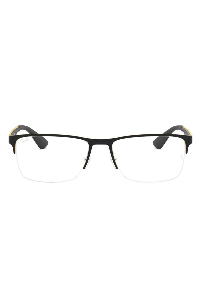 Ray-Ban 56mm Rectangle Semi Rimless Optical Glasses, Main, color, Gold Black