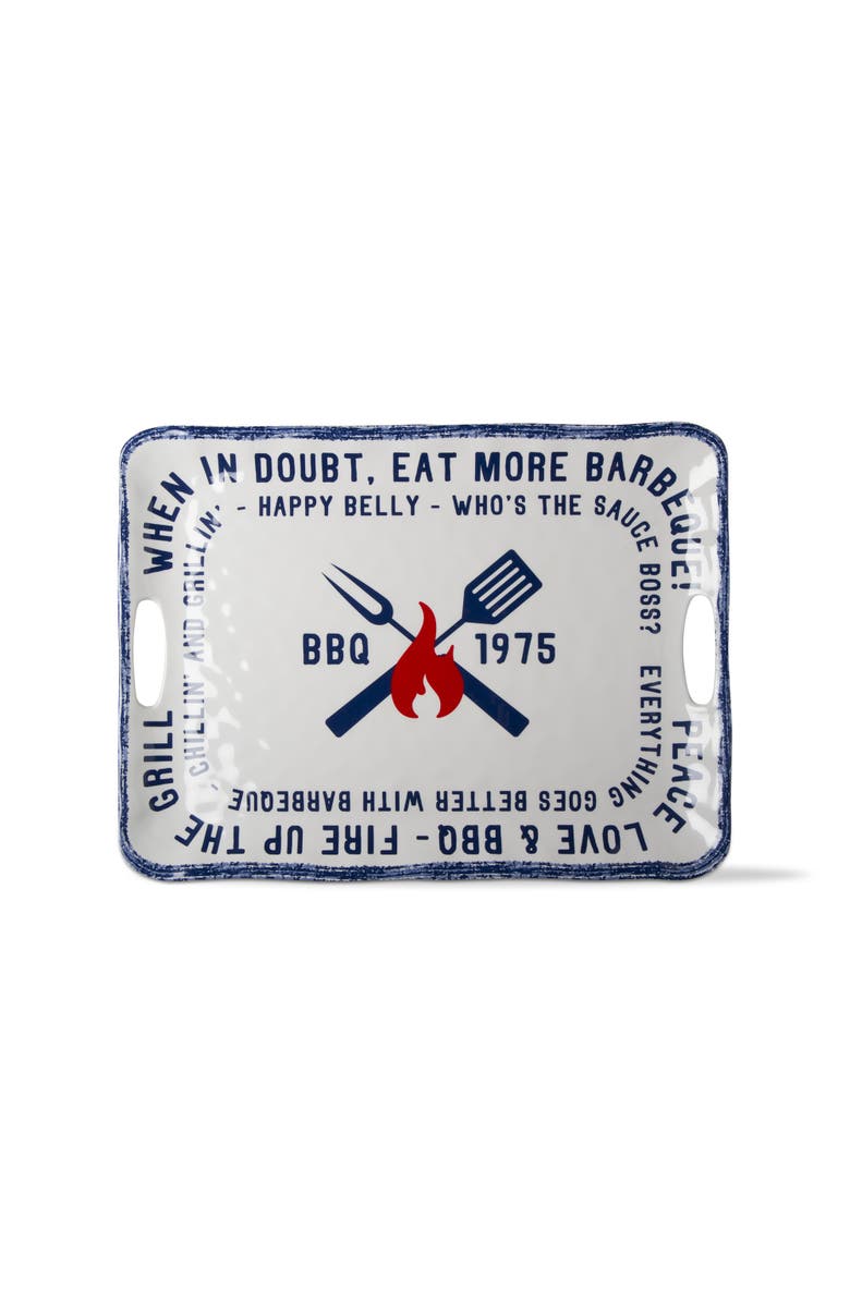 tag Eat More BBQ Melamine Serving Tray for Summer Gatherings, Main, color, White
