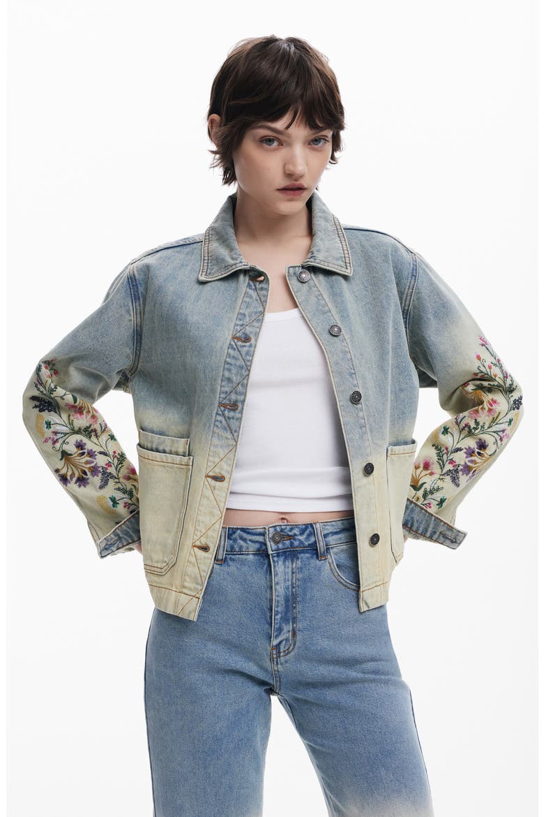 Floral Embroidery Ombré Crop Wide Leg Jeans, Alternate, color, BLUE