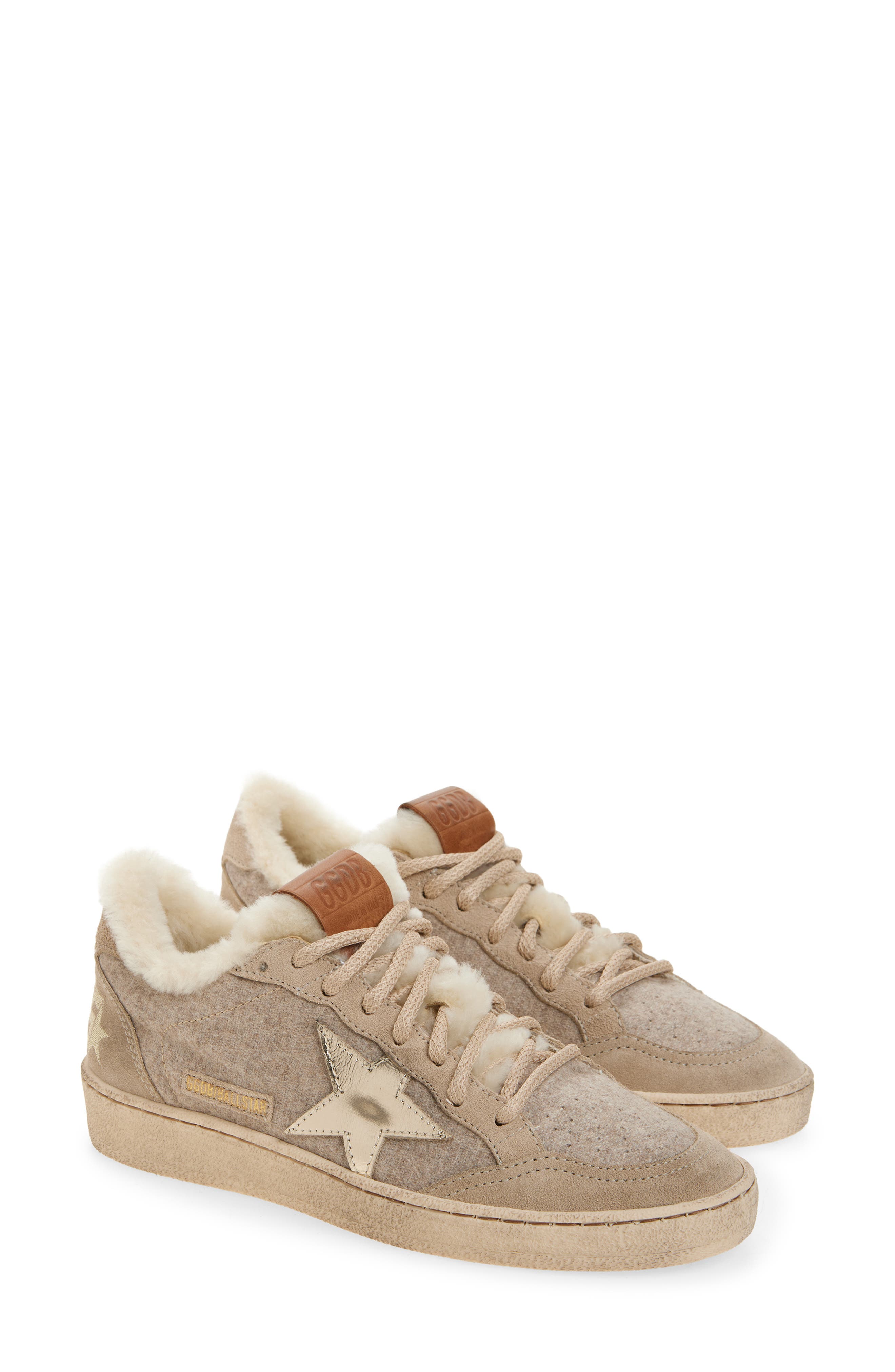 Golden Goose Ball Star Wool Wool & Faux Shearling Sneaker, Main, color, Beige