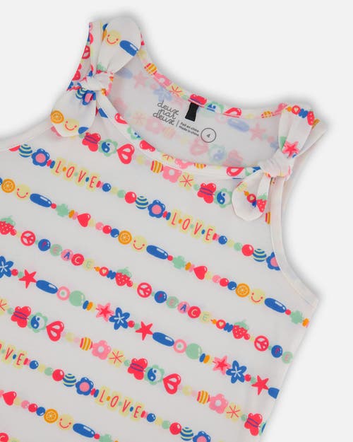 DEUX PAR DEUX DEUX PAR DEUX LITTLE GIRL'S TANK TOP WITH KNOTS WHITE AND MULTICOLORED CANDIES 