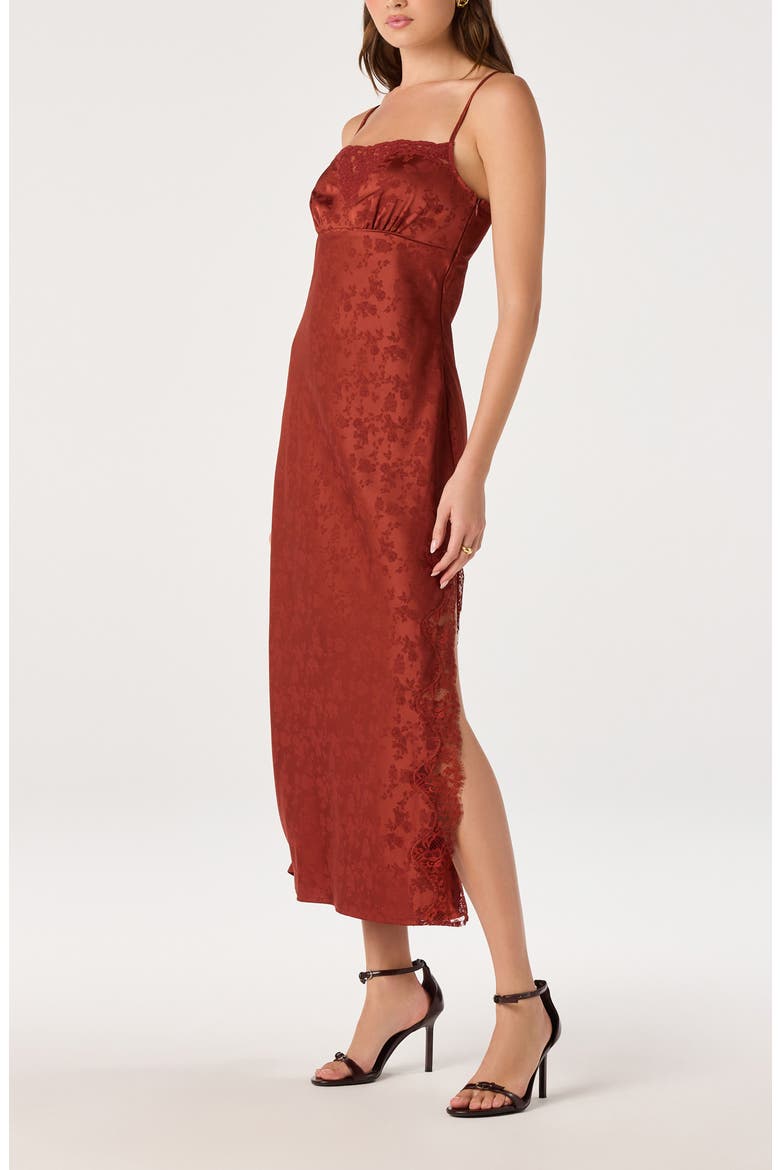 Kristian Lace Trim Floral Jacquard Midi Slipdress, Alternate, color, SPICE