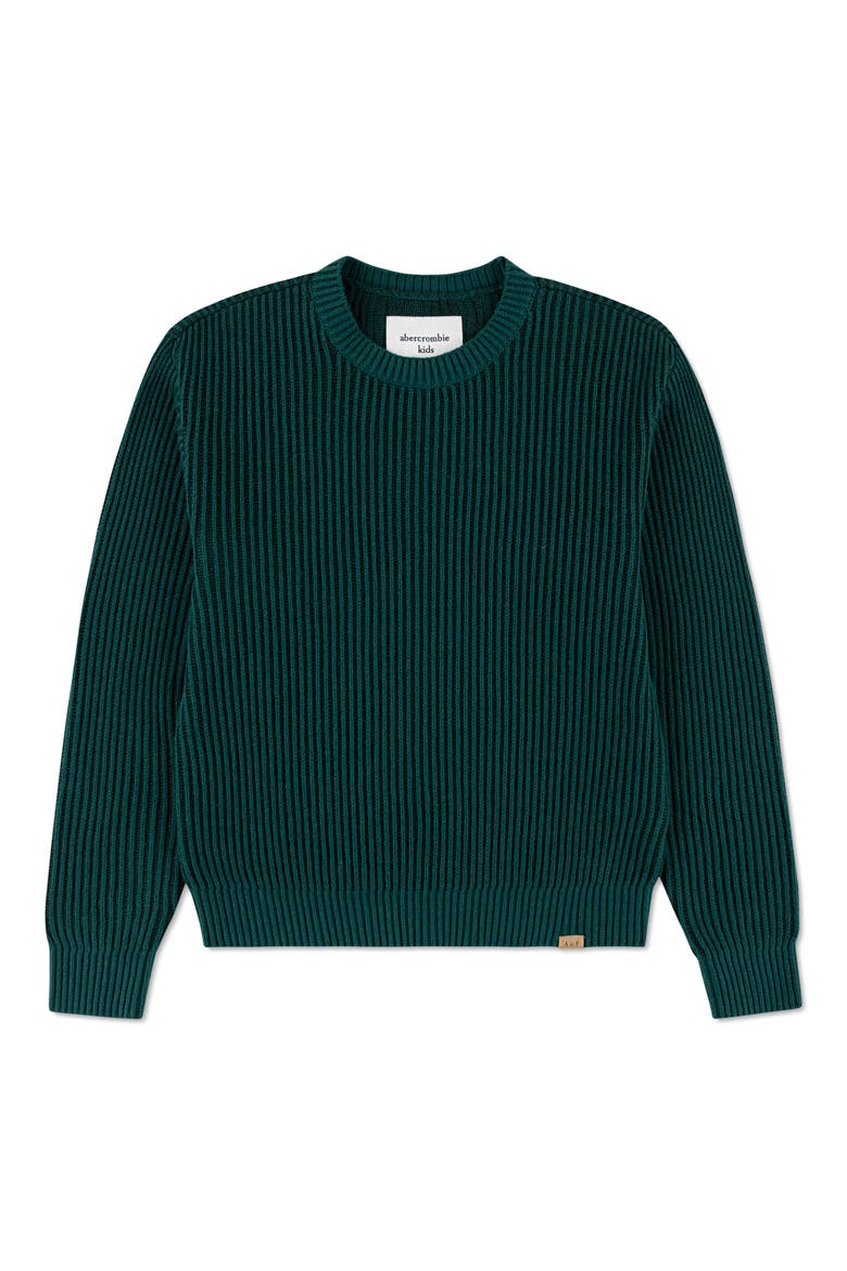 Kids' Pleated Stitch Cotton Blend Crewneck Sweater, Main, color, FOREST BIOME