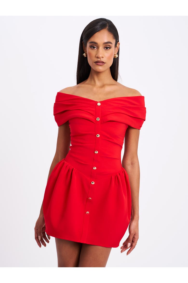 Cait Off Shoulder Drop Waist Mini Dress, Alternate, color, Red