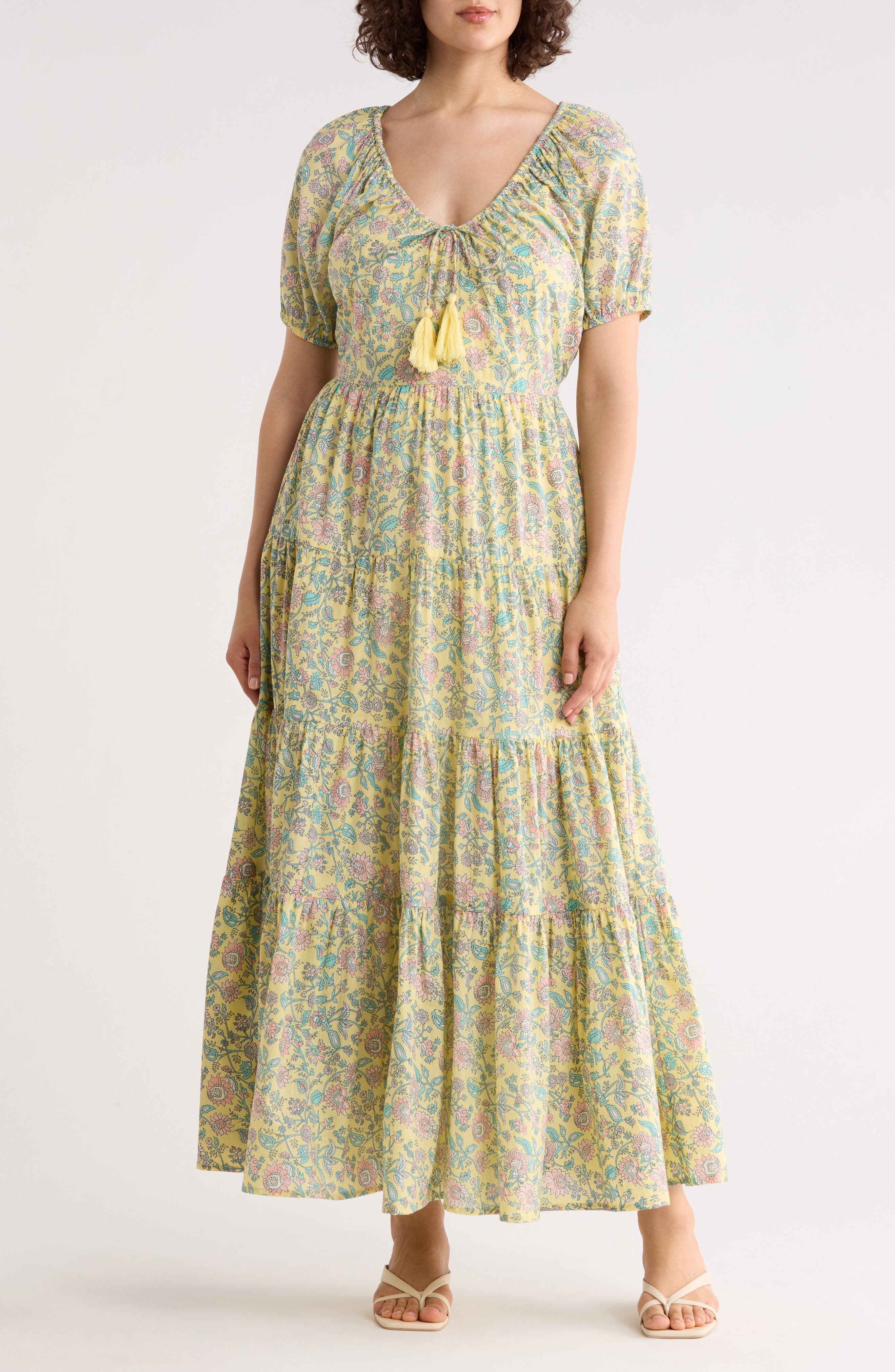 Maisie Short Sleeve Tiered Cotton Midi Dress