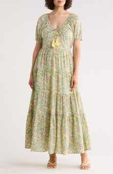 Short Sleeve Tiered Cotton Midi Dress