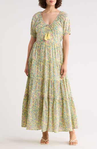 Short Sleeve Tiered Cotton Midi Dress