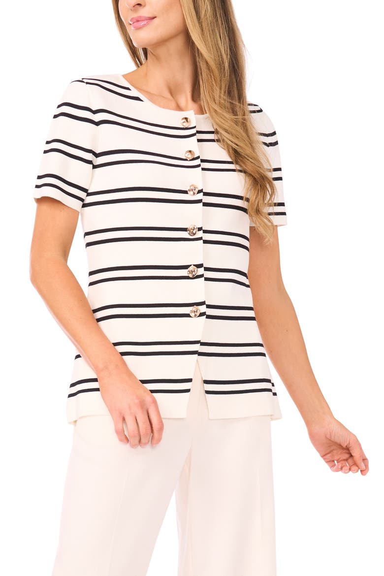 Gail Stripe Button-Up Sweater, Main, color, NEW IVORY