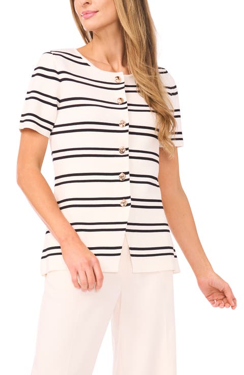Gail Stripe Button-Up Sweater