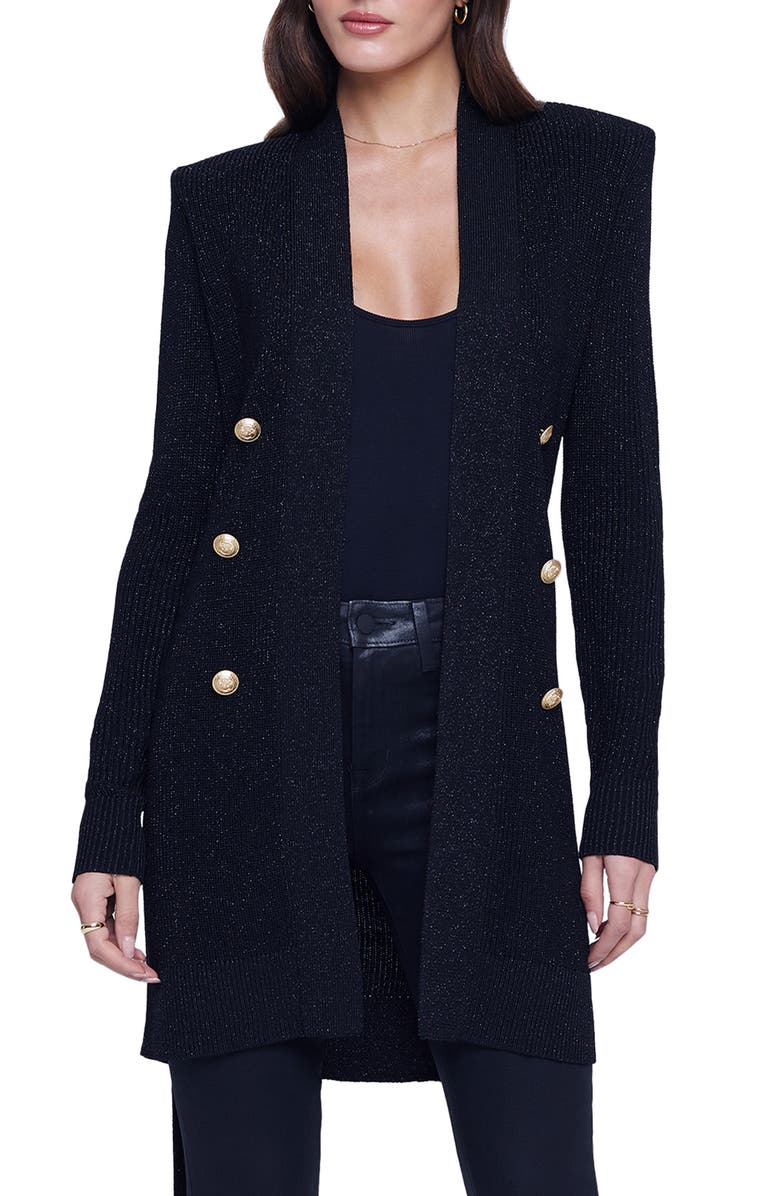 L'AGENCE Noe Metallic Double Breasted Rib Cardigan, Main, color,