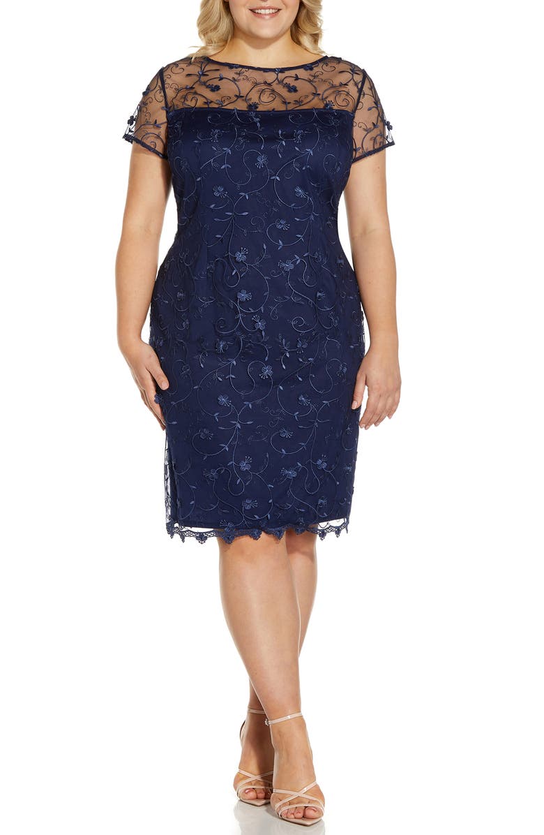Adrianna Papell Embroidered Lace Sheath Dress, Main, color,
