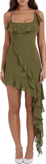 Ruffle Drape Asymmetric Minidress