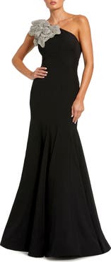 Mac Duggal Women
s Crepe One Shoulder Gown With Flower Detail