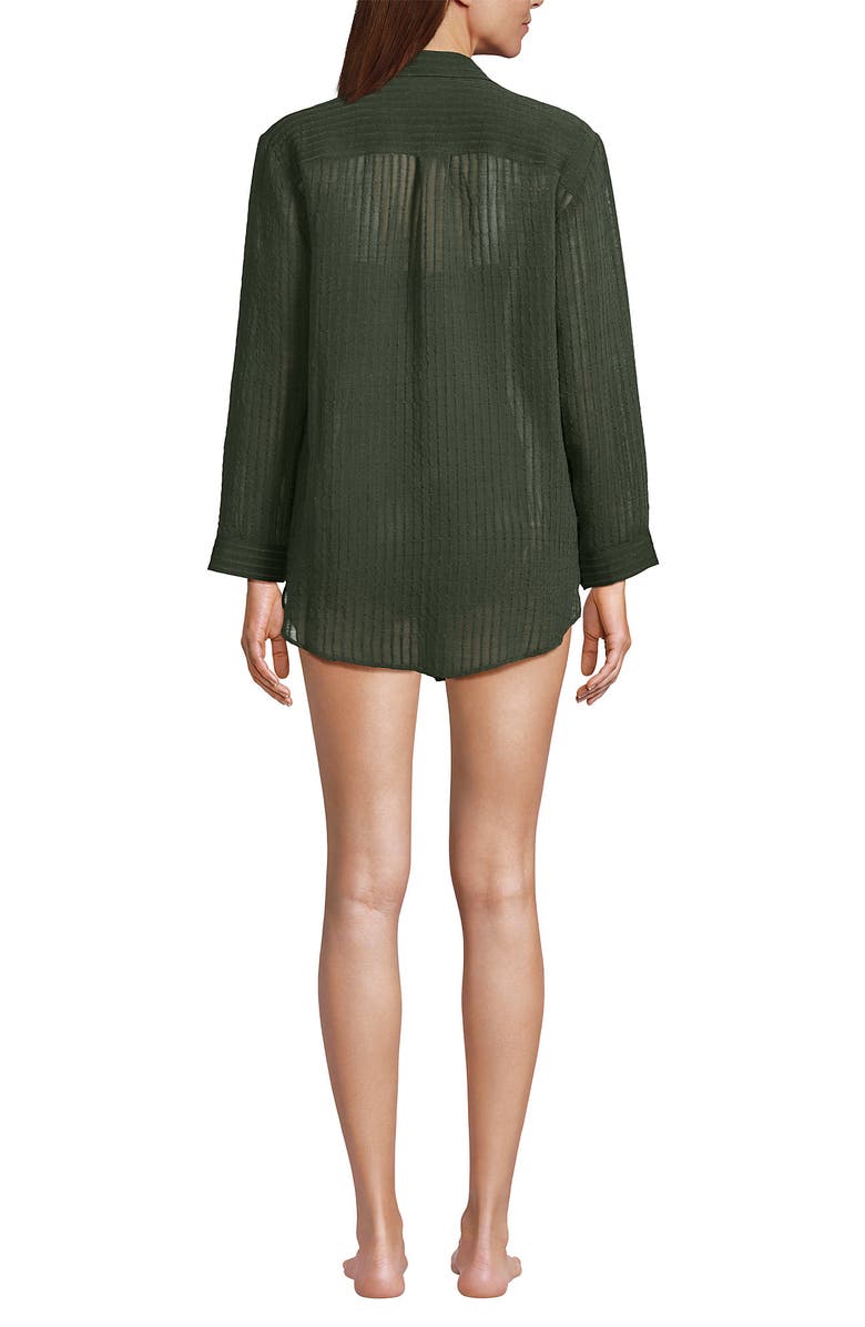 Lands' End Cotton Gauze Button Down Swim Cover-up Shirt Dress, Alternate, color, Rich Olive Green