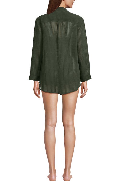 Shop Lands' End Cotton Gauze Button Down Swim Cover-up Shirt Dress In Rich Olive Green