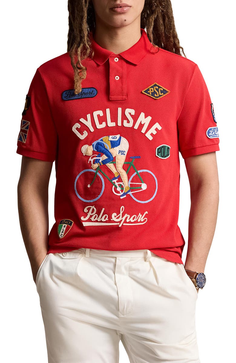 Polo Ralph Lauren Bicycle Embellished Cotton Graphic Polo, Main, color, 
