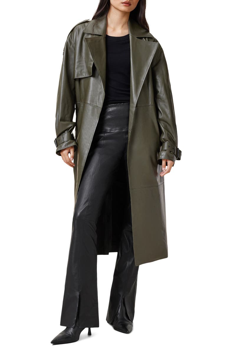 AllSaints Cora Slit Flare Leather Pants, Alternate, color,