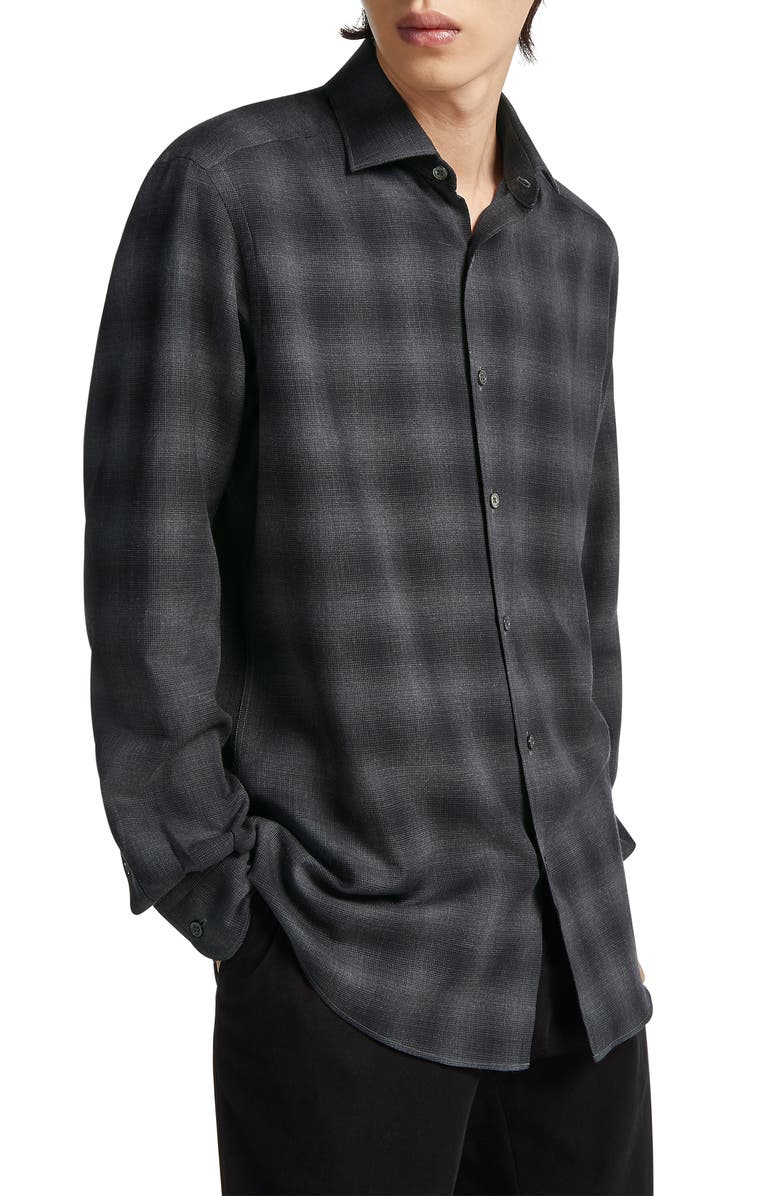 ZEGNA Cashco Plaid Cotton & Cashmere Button-Up Shirt, Alternate, color, 