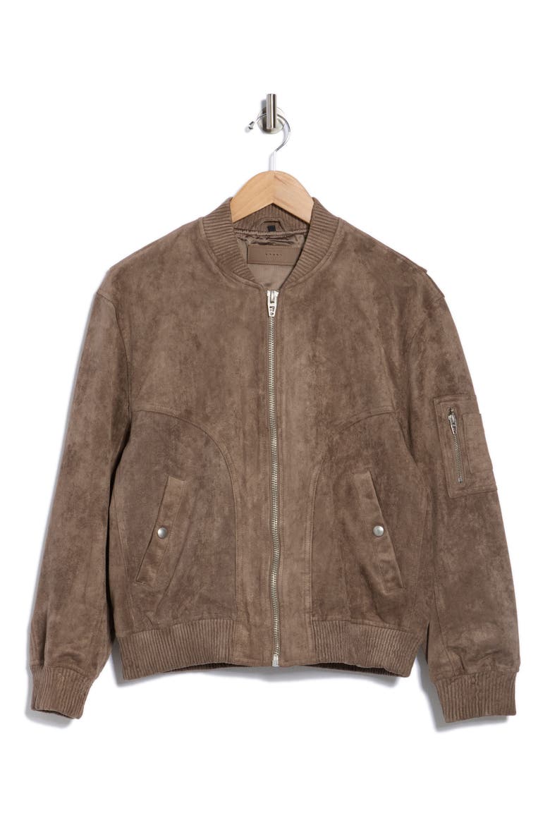 Faux Suede Bomber Jacket, Alternate, color, OYSTER SHELL