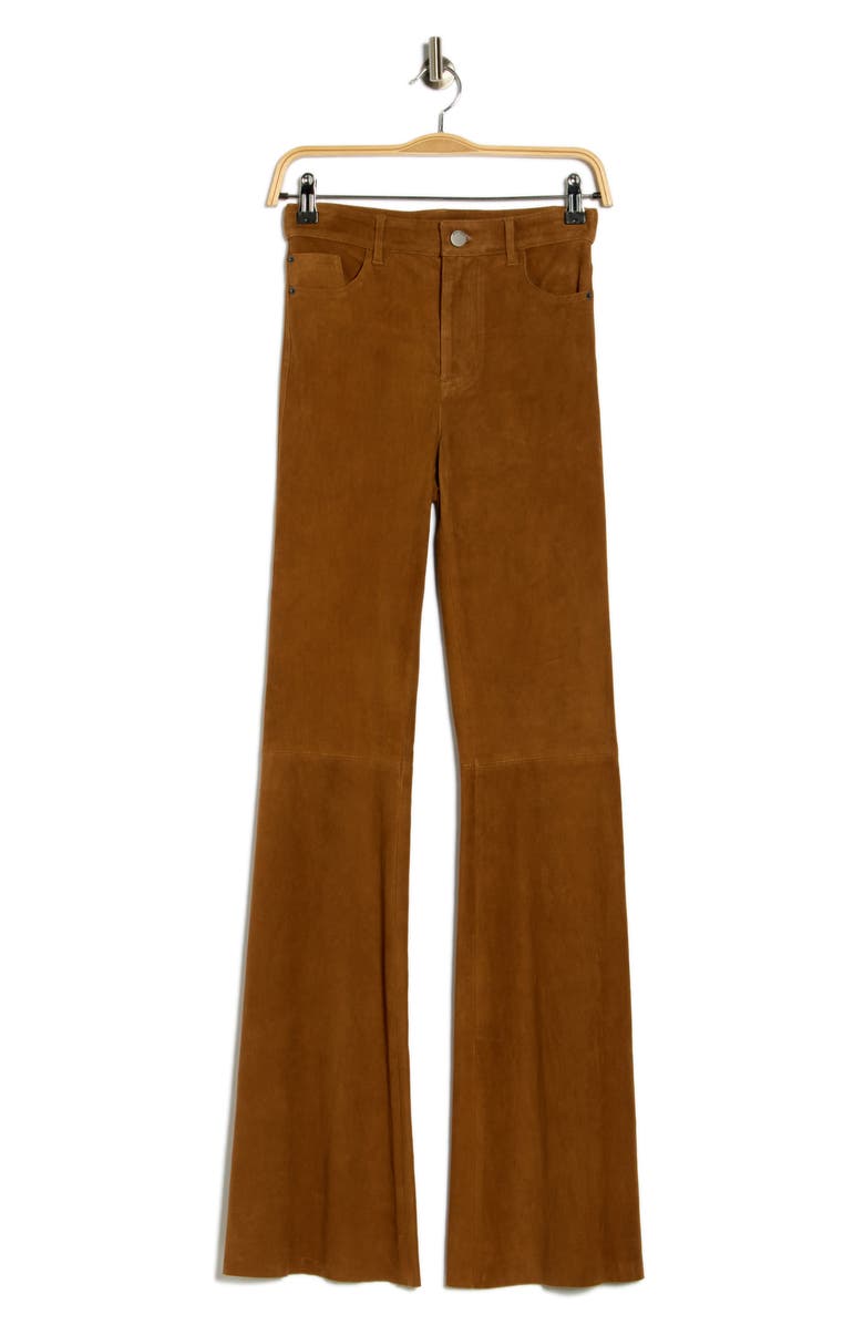 Alice + Olivia Brent High Waist Suede Flare Pants, Alternate, color, Camel