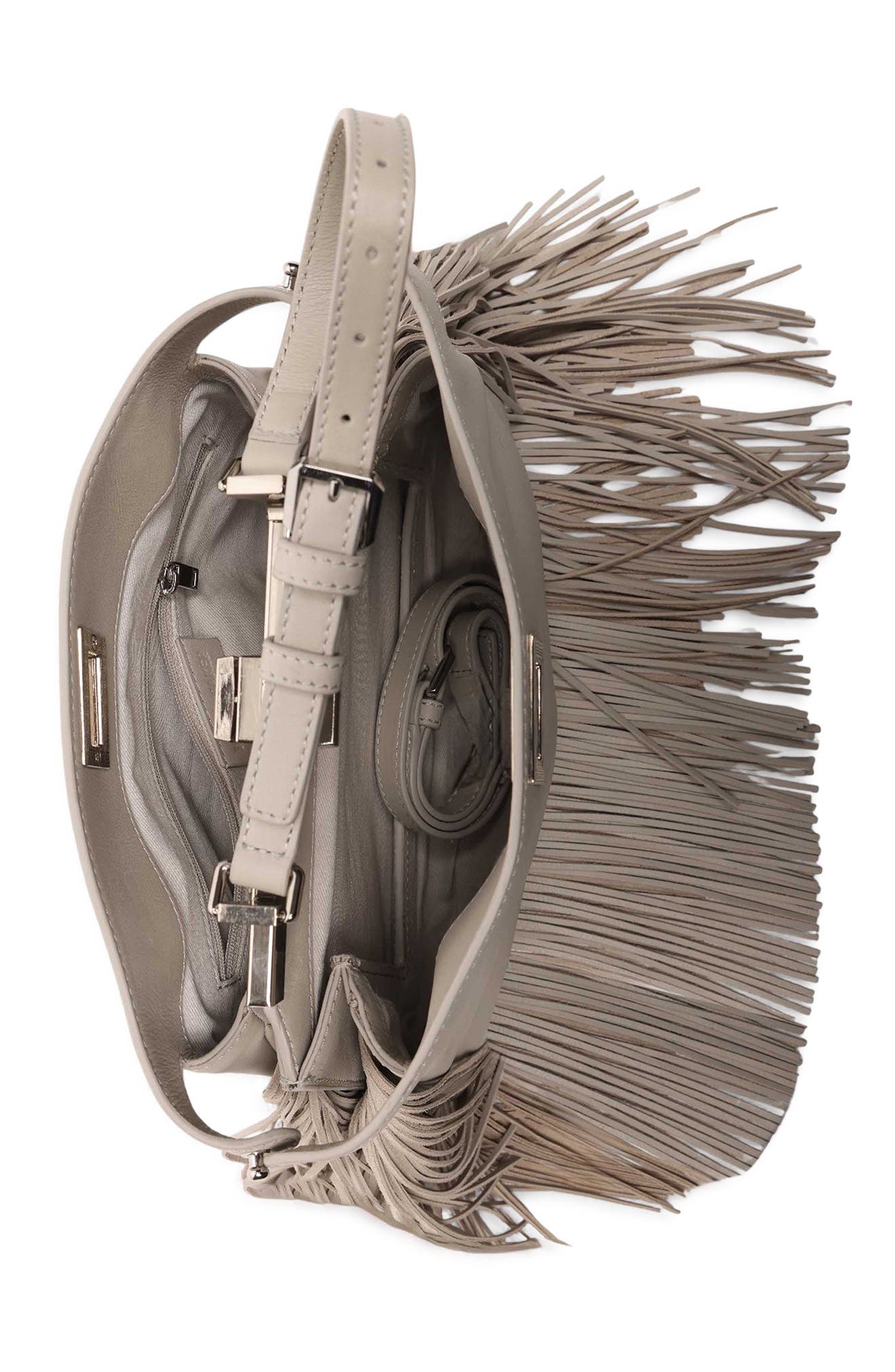 Bailey Leather Fringe Satchel, Alternate, color, STONE