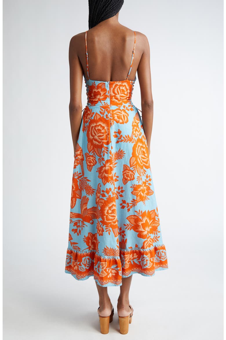 Floral Linen Blend Midi Dress, Alternate, color, BLUE