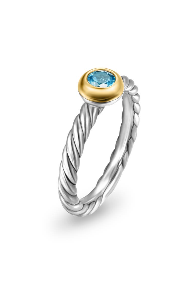 Petite Cable Ring in Sterling Silver with 14K Yellow Gold, Alternate, color, SILVER/ GOLD/ BLUE TOPAZ