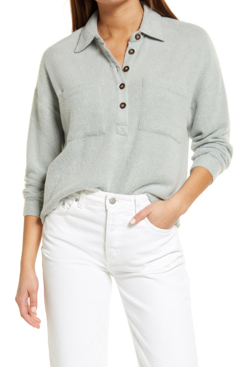 Women's Cozy Polo Knit Top, Main, color, GREEN AGAVE