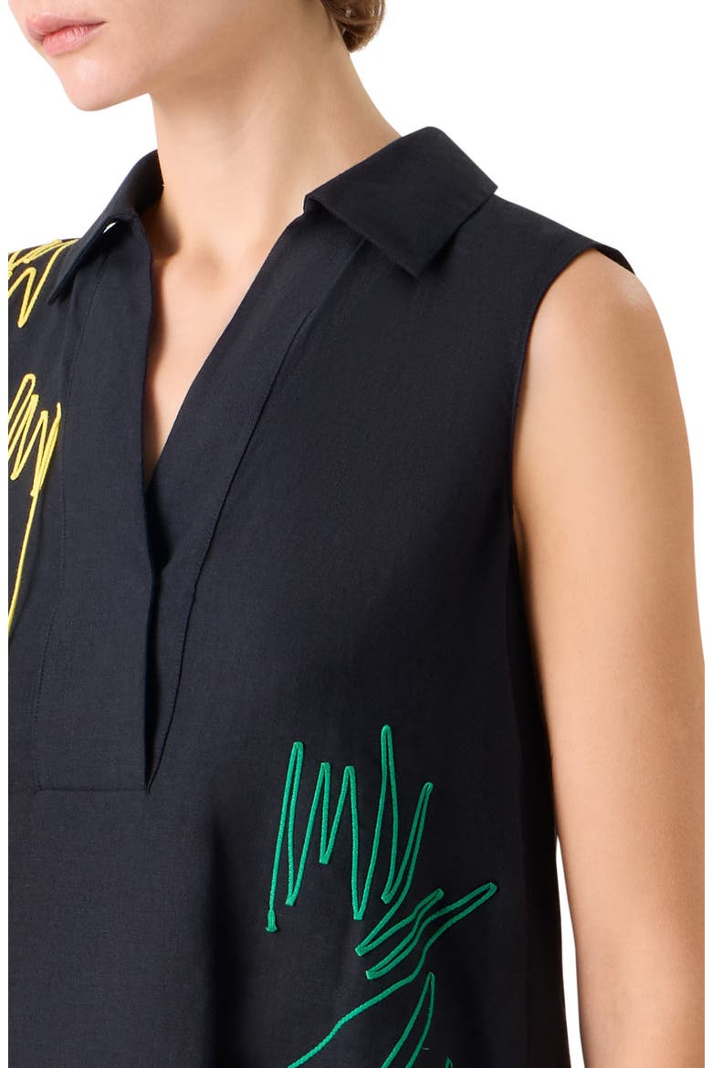 Scribble Embroidered Linen A-Line Shirt, Alternate, color, BLACK