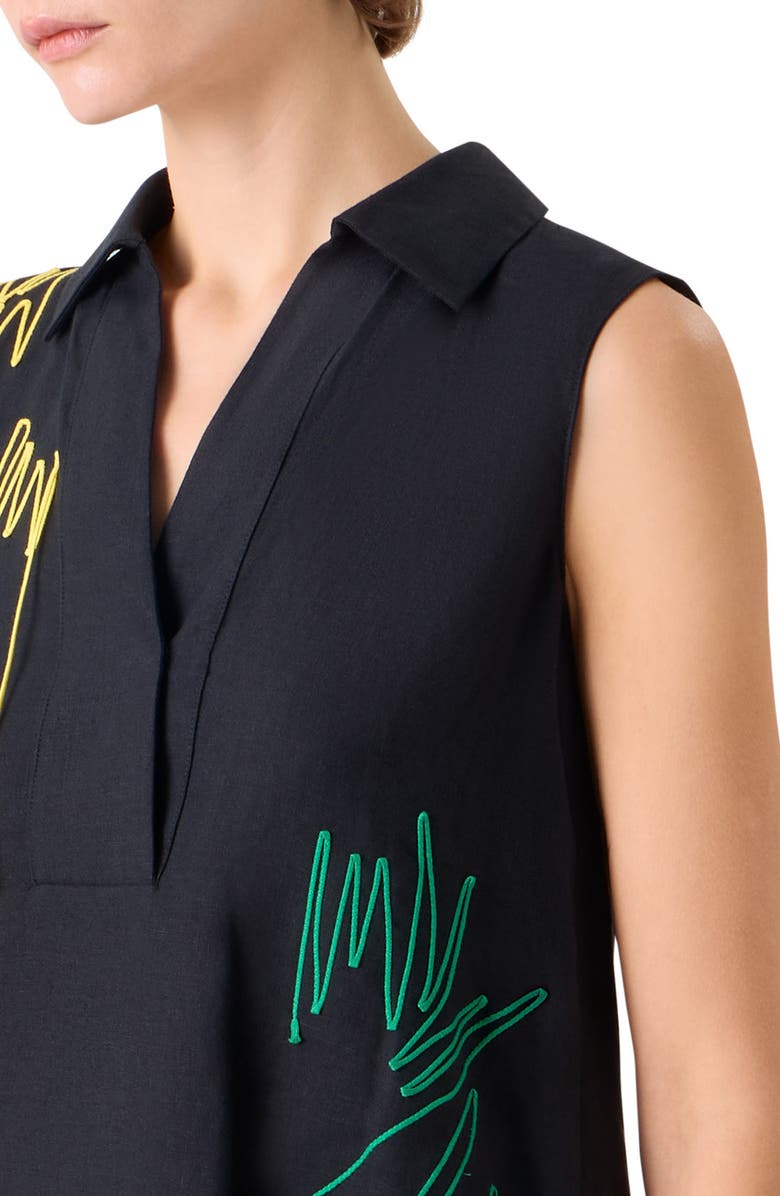 Akris punto Scribble Embroidered Linen A-Line Shirt, Alternate, color, Black