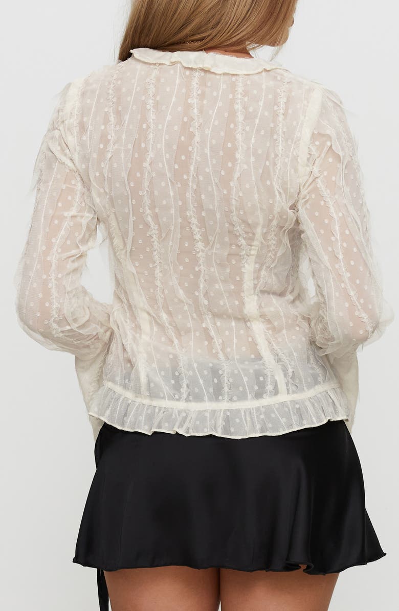 Princess Polly Sainz Polka Dot Frill Sheer Top, Alternate, color, Cream